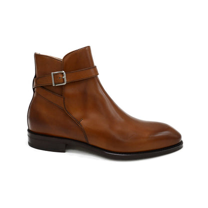 A brown Berwick 1707 JODHPUR 490 ankle boot with a buckle strap and Goodyear welted sole.