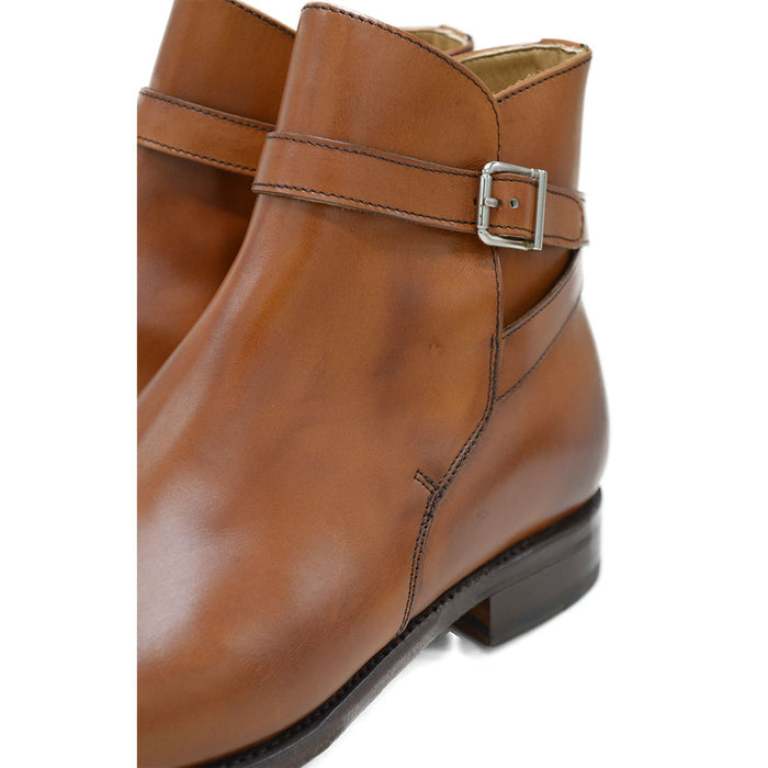 A brown Berwick 1707 JODHPUR 490 ankle boot with a buckle strap and Goodyear welted sole.
