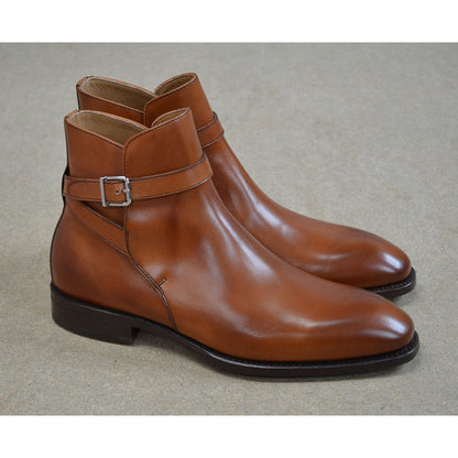 A brown Berwick 1707 JODHPUR 490 ankle boot with a buckle strap and Goodyear welted sole.