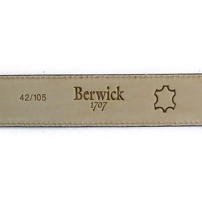 A brown suede leather belt with a silver chrome buckle, displayed on a white background.