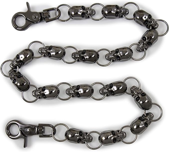 Biker Chain with 15 Skulls Gunmetal: Biker Strong Wallet Chain - Skulls Wallet chain
 Color: Gunmetal metal chain links and L