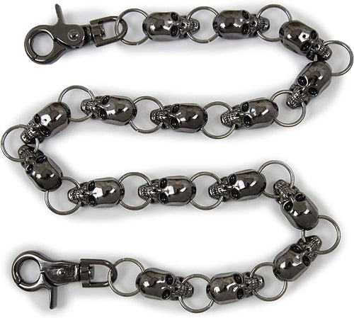 Biker Chain with 15 Skulls Gunmetal: Biker Strong Wallet Chain - Skulls Wallet chain
 Color: Gunmetal metal chain links and L