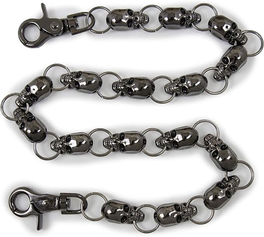 Biker Chain with 15 Skulls Gunmetal: Biker Strong Wallet Chain - Skulls Wallet chain
 Color: Gunmetal metal chain links and L