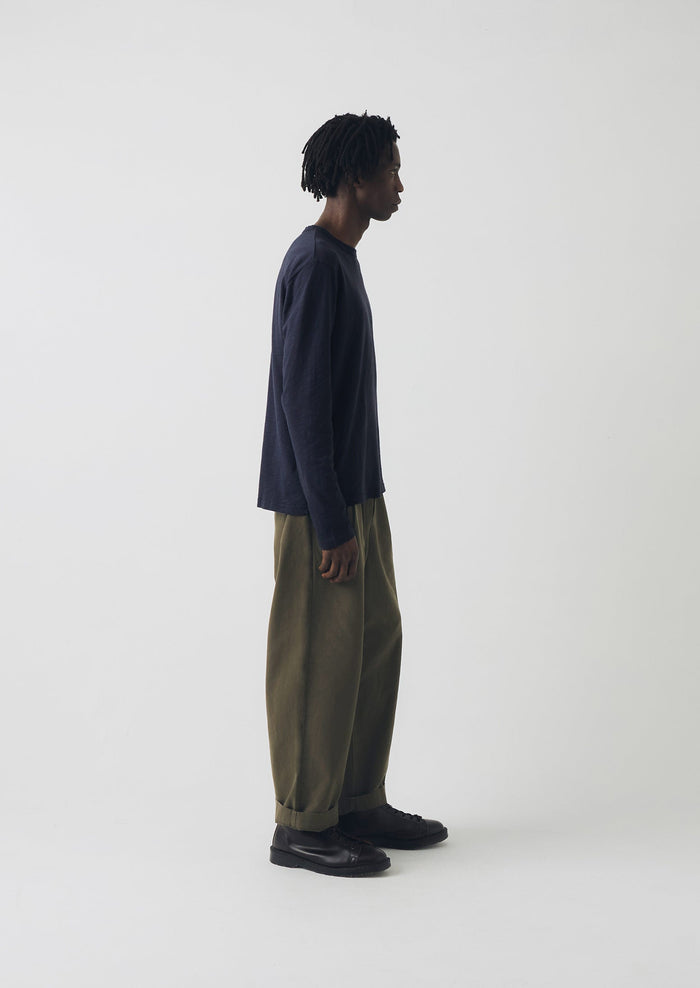 Bill Cotton Canvas Wide Leg Trousers | Dark Olive