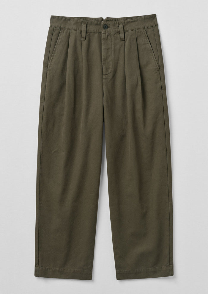 Bill Cotton Canvas Wide Leg Trousers | Dark Olive