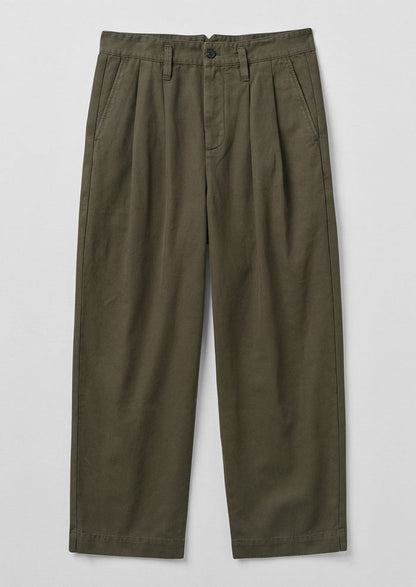 Bill Cotton Canvas Wide Leg Trousers | Dark Olive