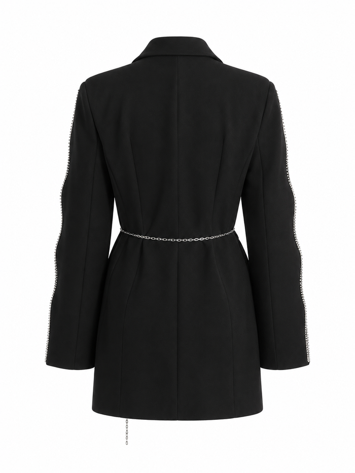 Black Chain Belt Blazer Dress - Elegant