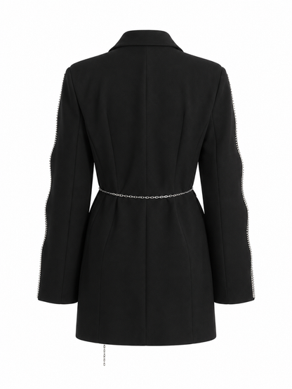 Black Chain Belt Blazer Dress - Elegant