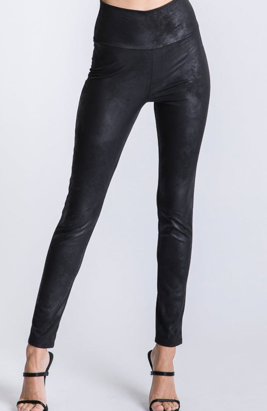 Black metallic leggings