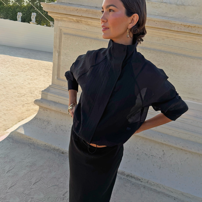 Black Organza Funnel Neck Jacket