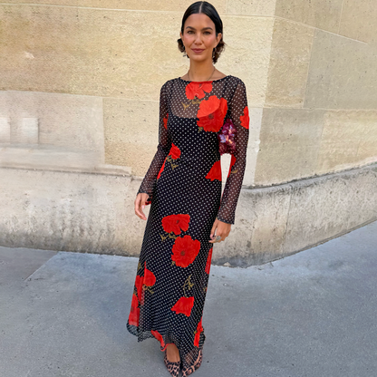 Black Poppy Spot Aria Mesh Dress