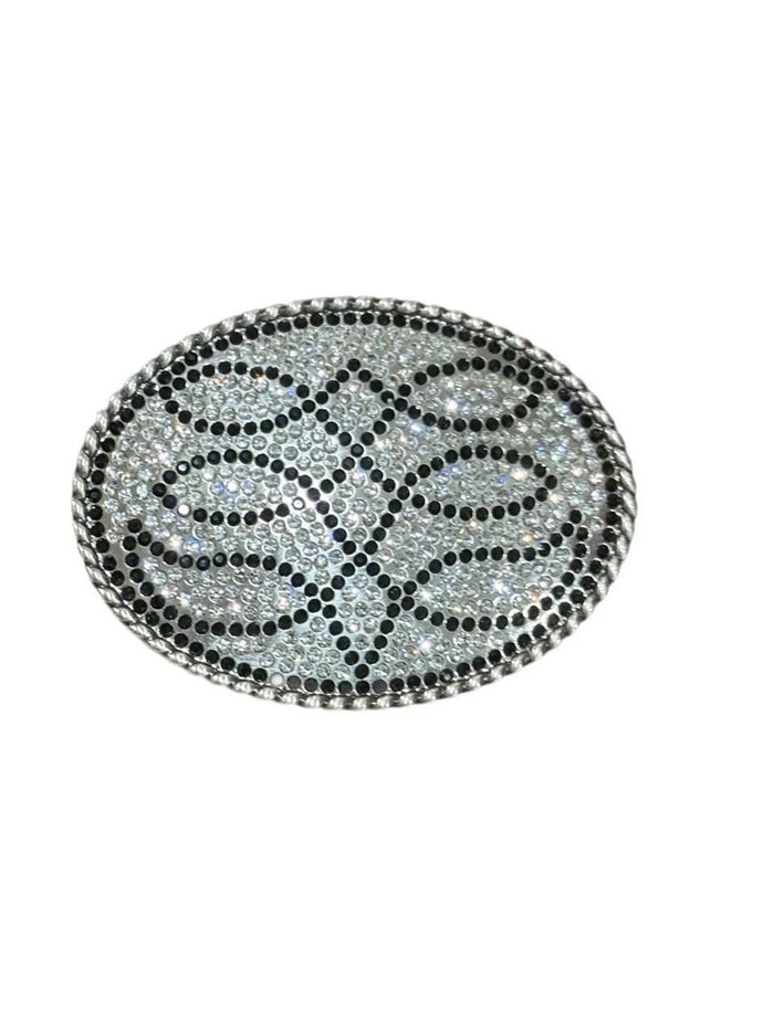 Blazin Roxx Silver & Black Oval Boot Stitch Crystal Buckle