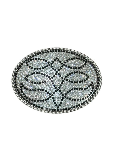 Blazin Roxx Silver & Black Oval Boot Stitch Crystal Buckle