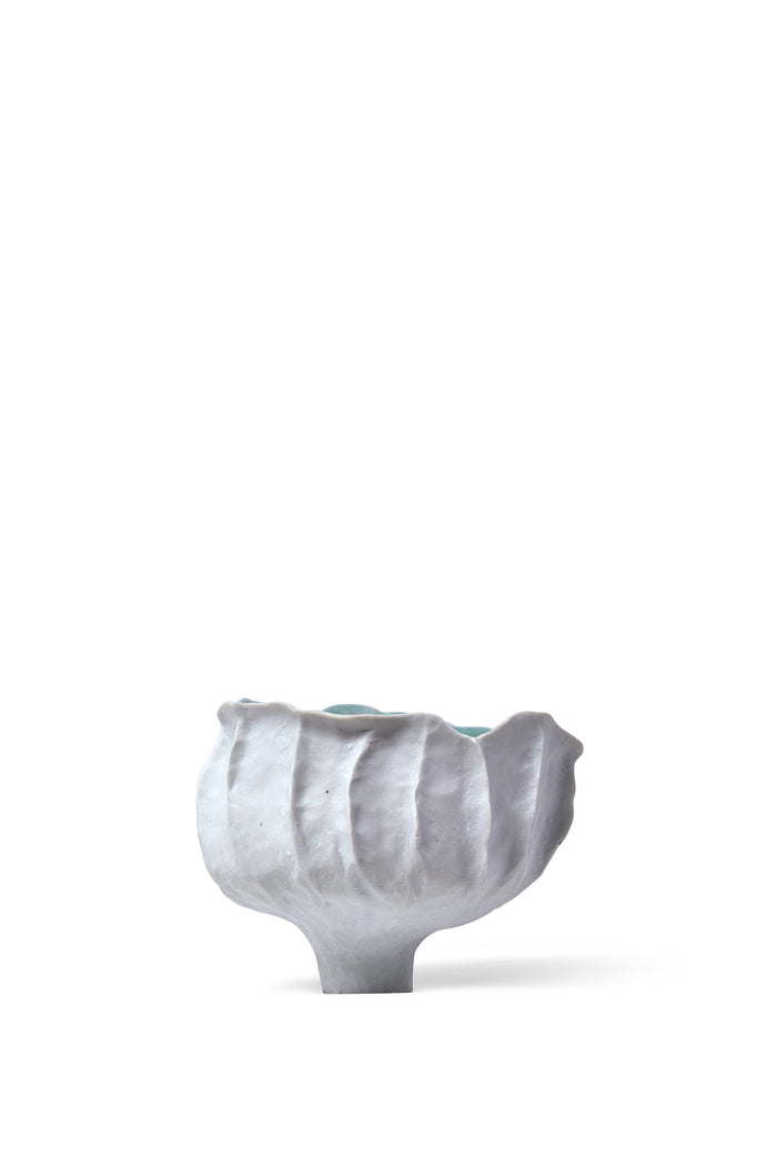 White Stoneware Bloom Vessel with Teal Interior - Front View | Ulla Johnson