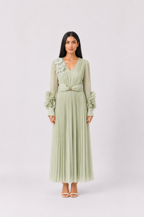 Blush Pleated Maxi Dress - Elegance