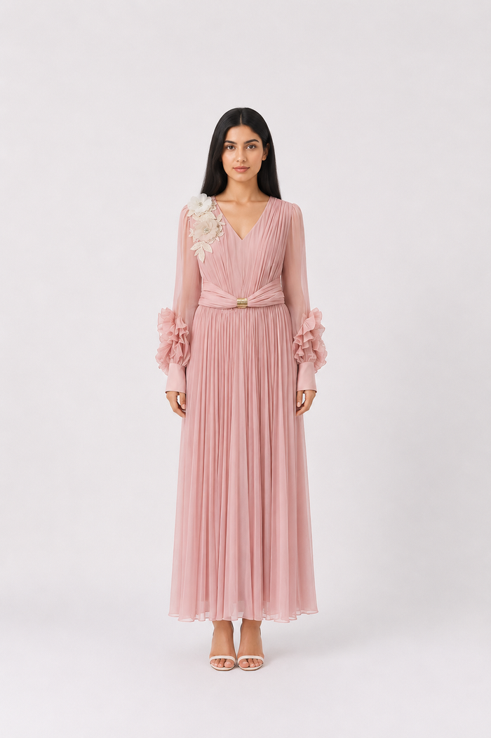 Blush Pleated Maxi Dress - Elegance