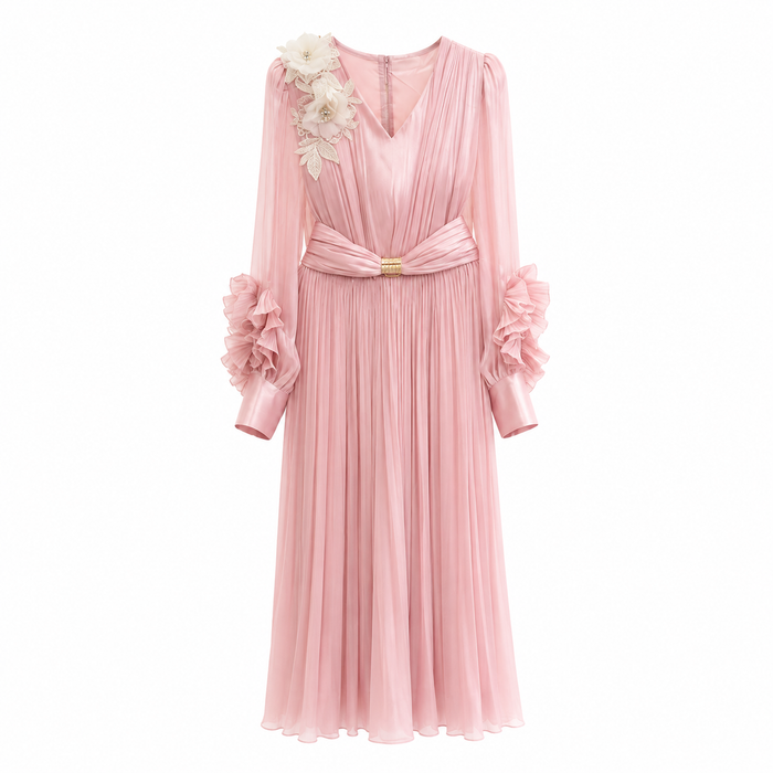 Blush Pleated Maxi Dress - Elegance