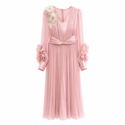 Blush Pleated Maxi Dress - Elegance