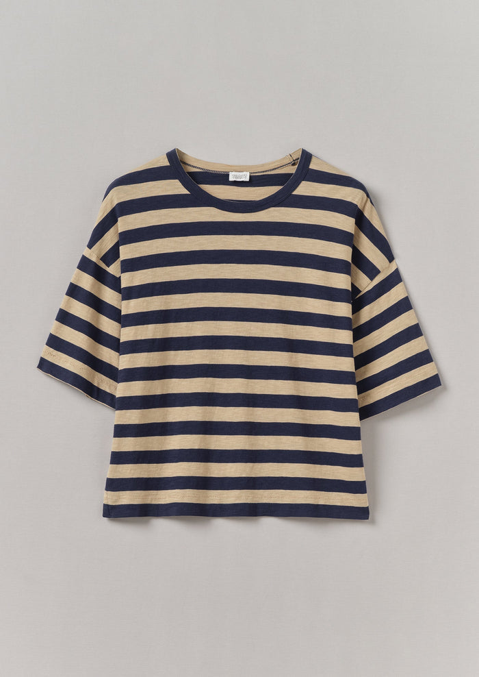 Bold Stripe Cotton Boxy Tee | Blue/Sand