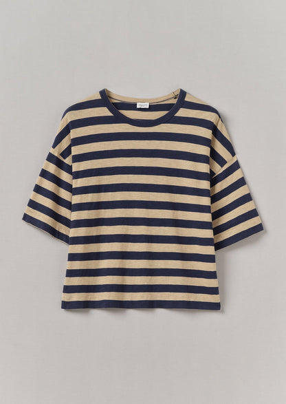 Bold Stripe Cotton Boxy Tee | Blue/Sand