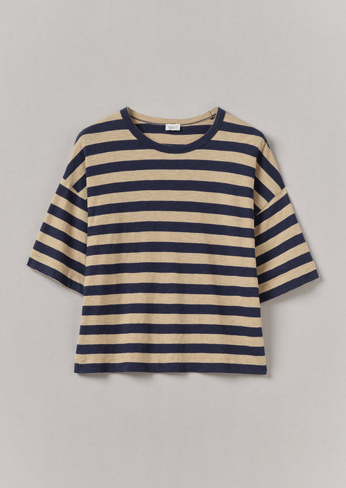 Bold Stripe Cotton Boxy Tee | Blue/Sand