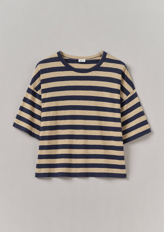 Bold Stripe Cotton Boxy Tee | Blue/Sand