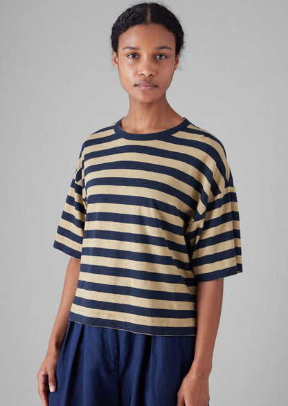 Bold Stripe Cotton Boxy Tee | Blue/Sand