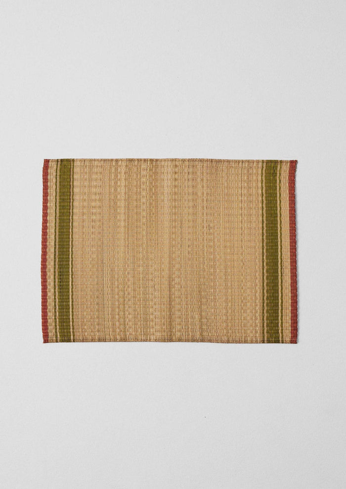Border Stripe Madur Grass Placemat | Natural/Olive