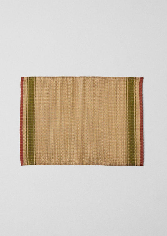 Border Stripe Madur Grass Placemat | Natural/Olive
