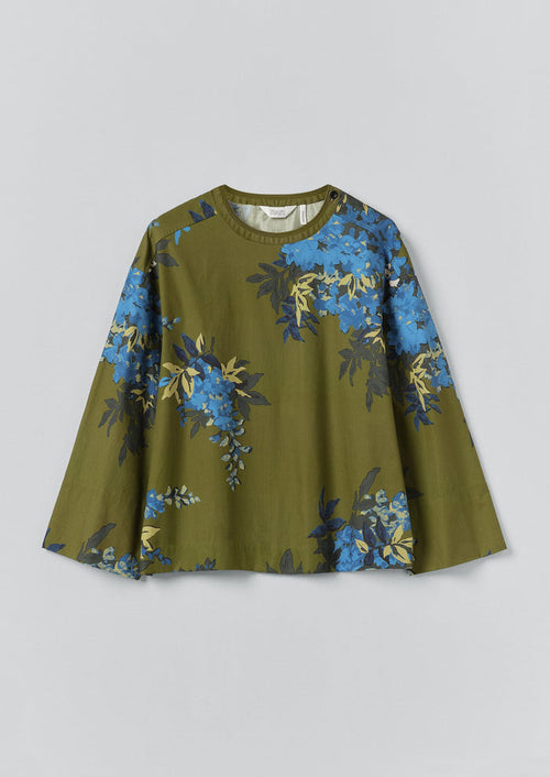 Botanical Shadow Print Cotton Top | Olive