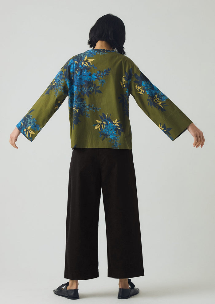 Botanical Shadow Print Cotton Top | Olive