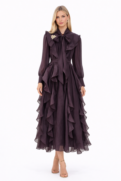 bow-tie chiffon ruffle maxi dress – ROYM