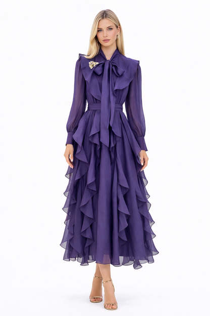 bow-tie chiffon ruffle maxi dress – ROYM