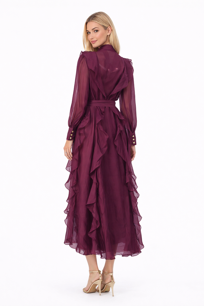 bow-tie chiffon ruffle maxi dress – ROYM