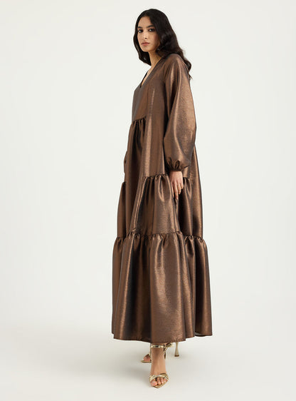 Bronze Shimmering V Neck Maxi Dress - Store WF