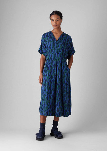Bryn Ribbon Print Dress | Multi Blue/Copper Green