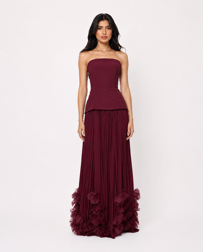Burgundy Floral Hem Gown - Prestige
