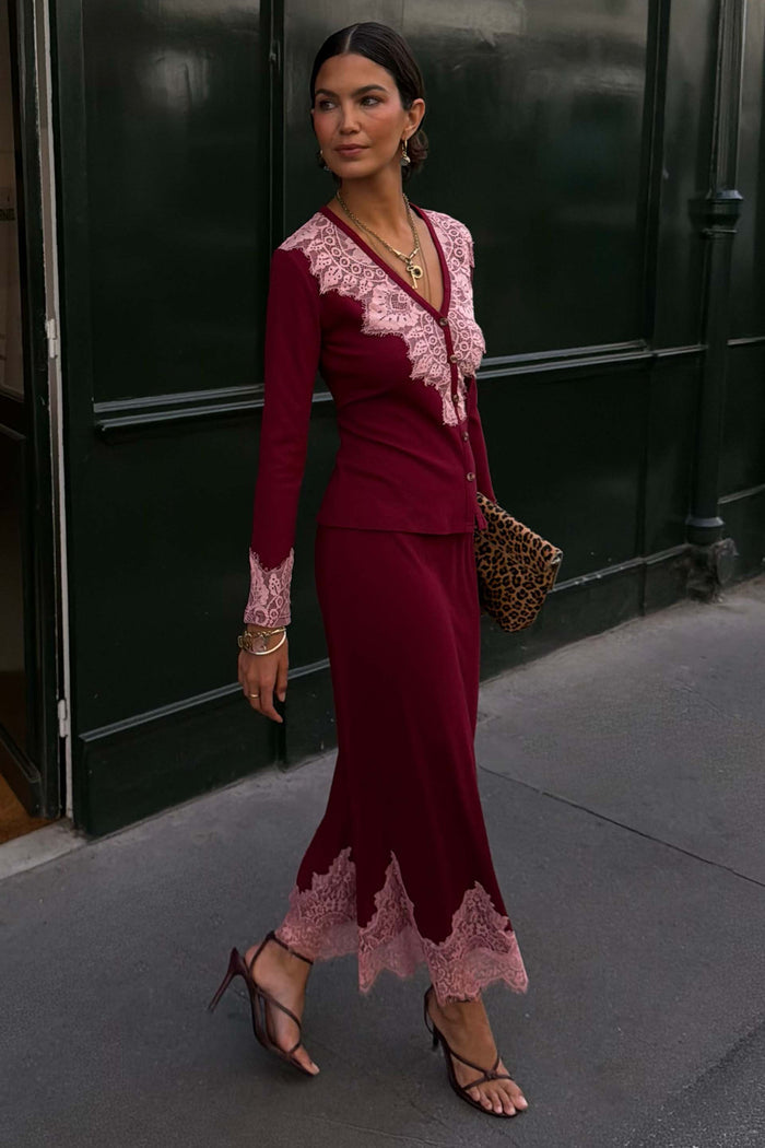 Burgundy Rib Midi Maeva Skirt