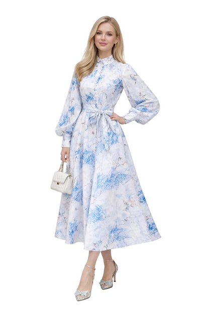 Button-Front Floral Maxi Dress with Waist Tie – SOLENE