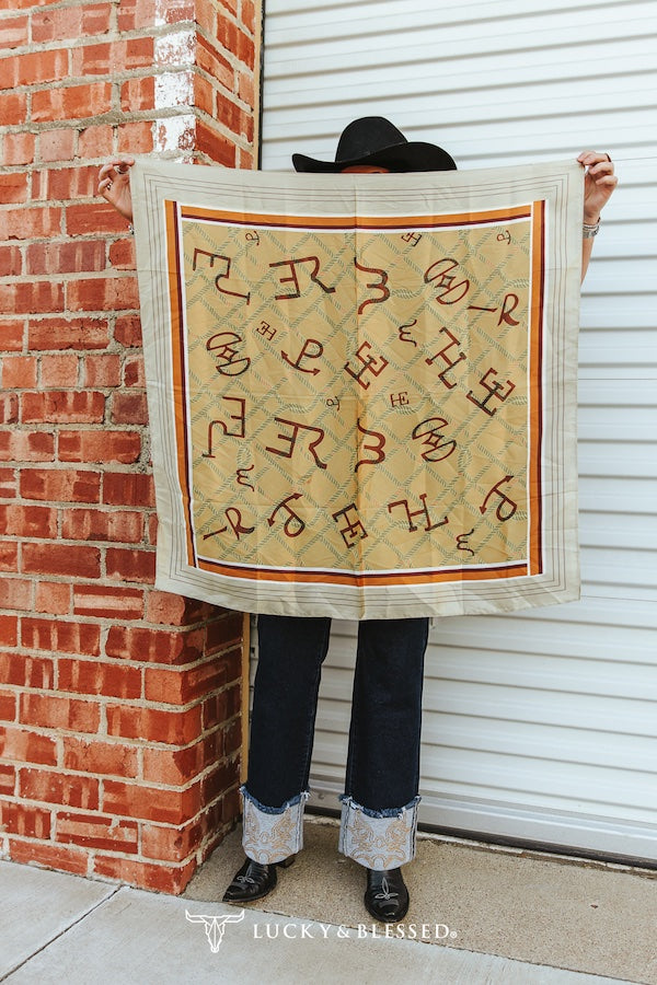 Camel Western Cattle Brand Printed Wild Rag