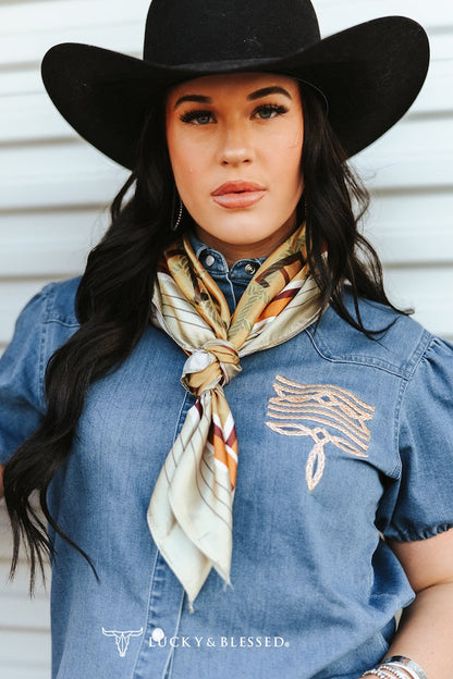Camel Western Cattle Brand Printed Wild Rag