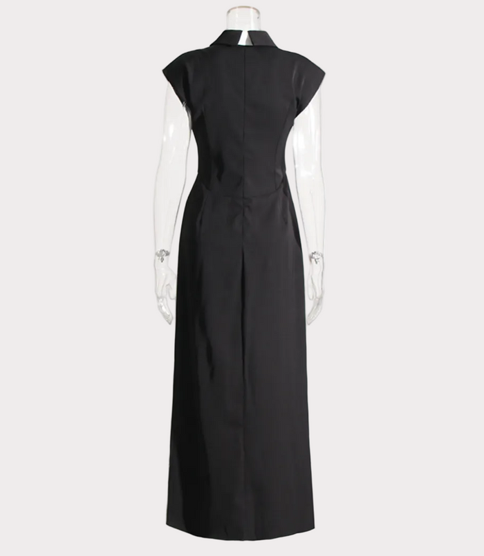 cap sleeve asymmetric slit dress with embellished tie – ICON