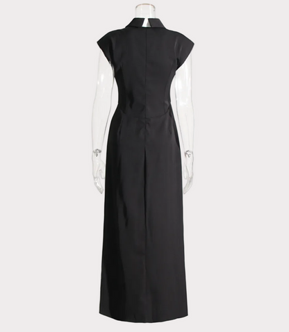 cap sleeve asymmetric slit dress with embellished tie – ICON