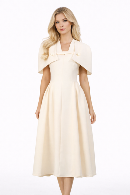 cape collar sleeveless flared midi dress – GRACE