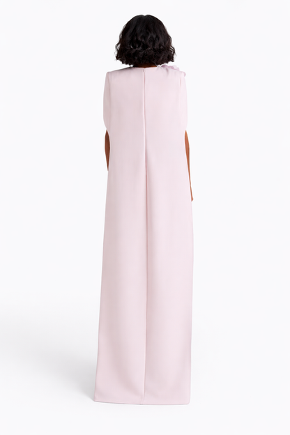 cape column dress with floral shoulder appliqué – CELESTIA