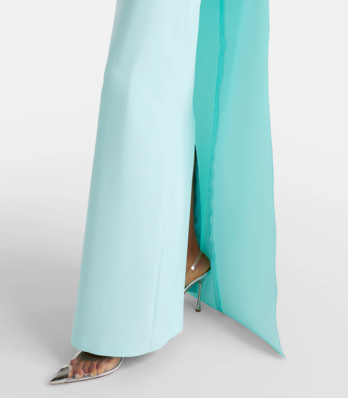 cape column dress with floral shoulder appliqué – CELESTIA