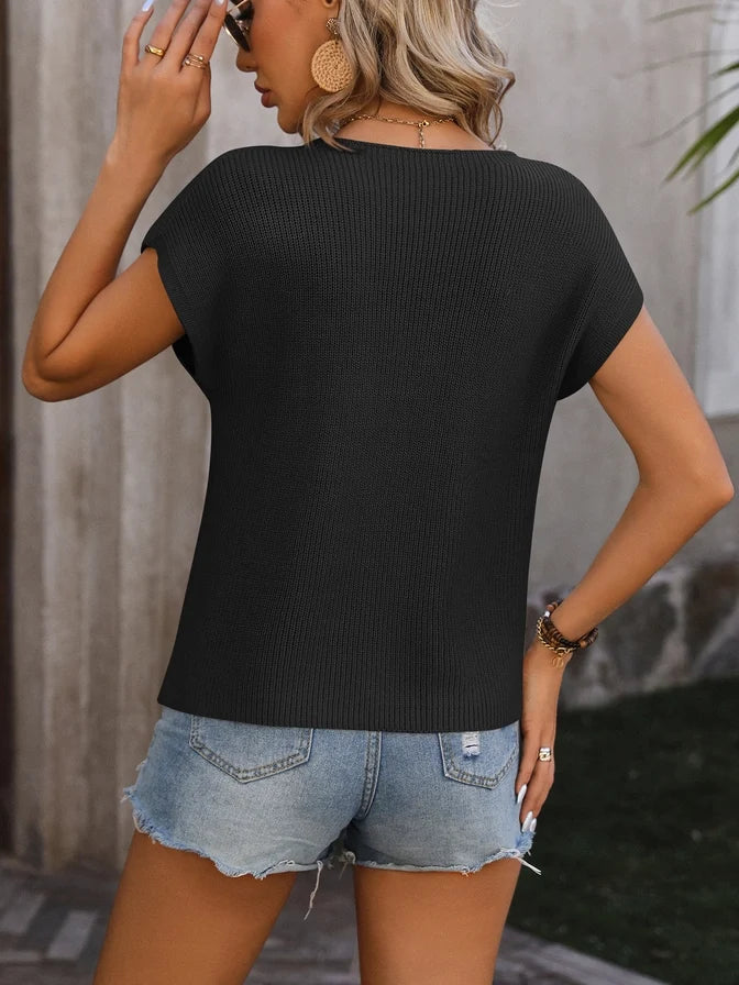 Cardigan Knit Tee - Black