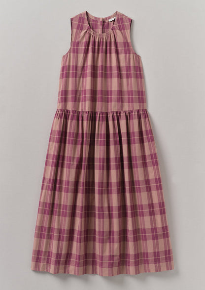 Check Cotton Gathered Waist Dress | Raspberry