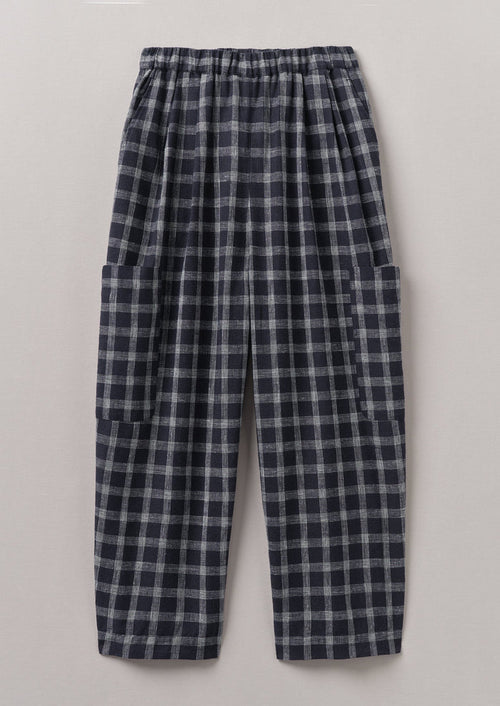 Check Cotton Linen Patch Pocket Trousers | Slate