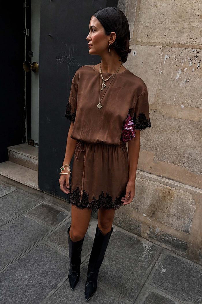 Chocolate & Black Lace T-Shirt Dress